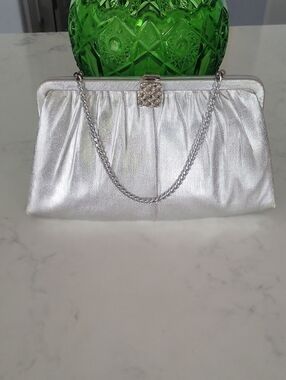 Vintage HL Silver Clutch With Chain Strap And Delicate Clasp